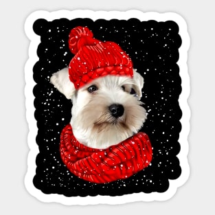 Miniature Schnauzer Wearing Red Hat And Scarf Christmas Sticker